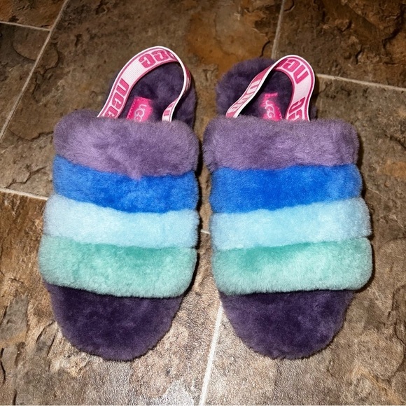 NEW UGG Fluff Yeah Slipper Sandals - Purple and Blue Fluff Yeah Size 7 - Picture 3 of 12